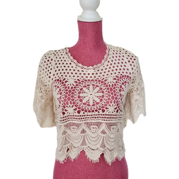Rebellion Crochet Cotton Top Coastal Boho Romantic Festival Cottagecore Med - Picture 2 of 16